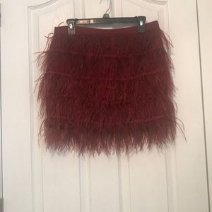 Maroon feathered mini skirt